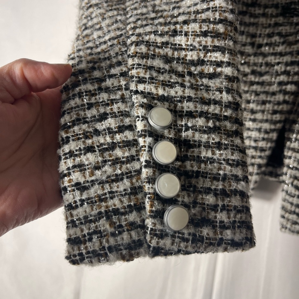 ECRU tweed blazer with double breasted look in black and white tweed Sz 8 - Picture 7 of 10